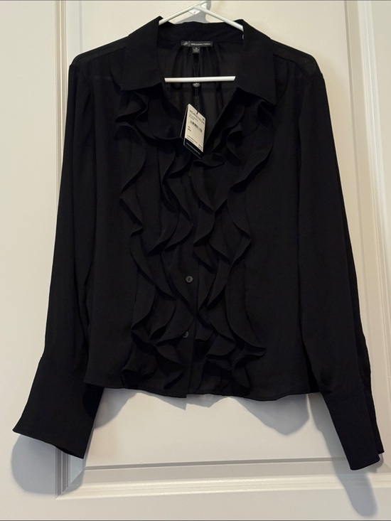 Adrianna Papell Tops - Adrianna Papell Black Ruffle Front Blouse